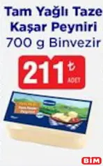 BİNVEZİR TAM YAĞLI TAZE KAŞAR PEYNİRİ 700 G